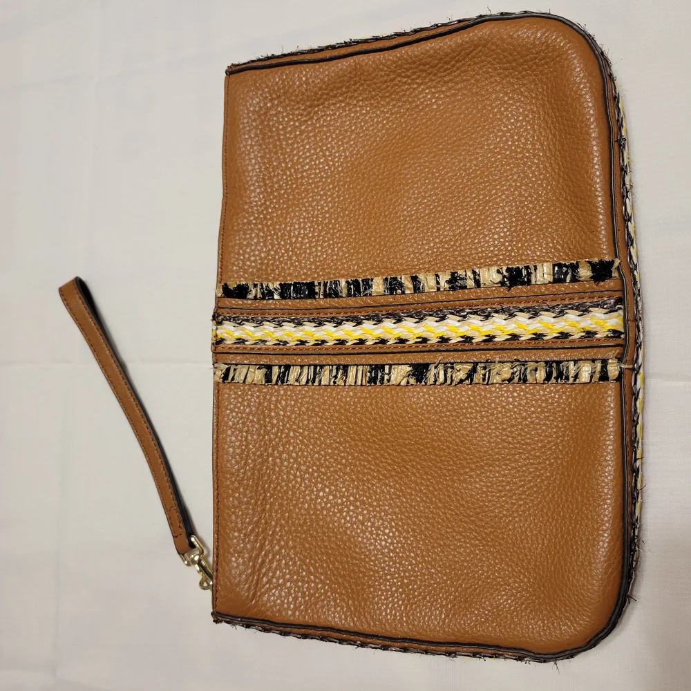Vince Camuto Tan Wristlet with Woven Accents